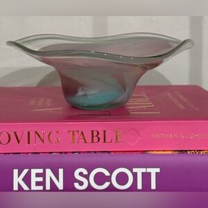 Handblown Glass Accent Bowl in Pink and Teal